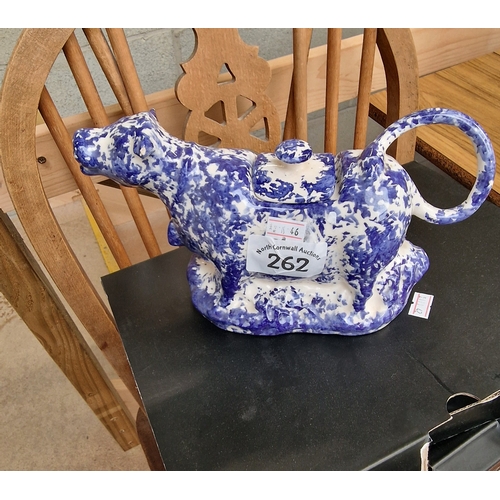 262 - Blue and white cow shaped creamer