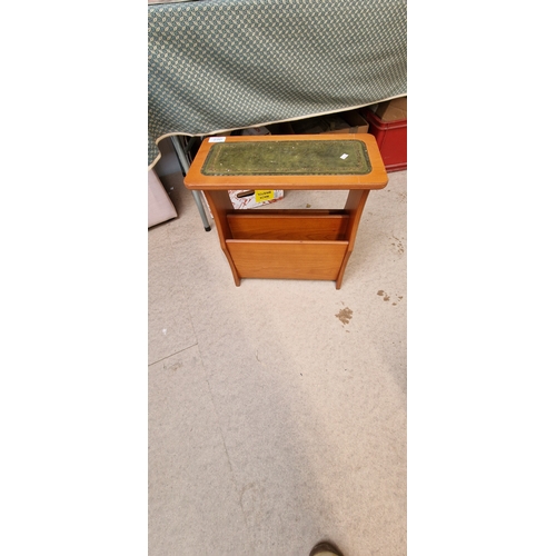 270 - Green leather topped magazine rack