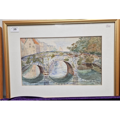 38 - Signed painting of a bridge 60x45cm