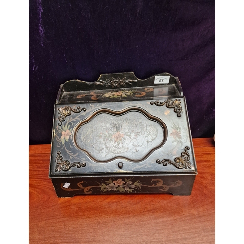 55 - Victorian handpainted stationary box 38x24x27cm