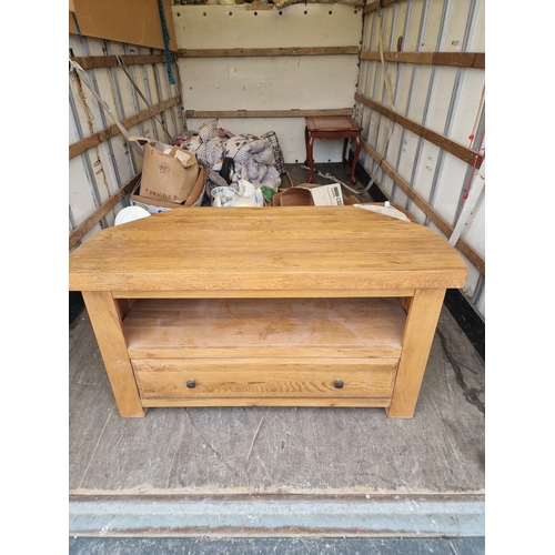 539 - Solid oak tv unit