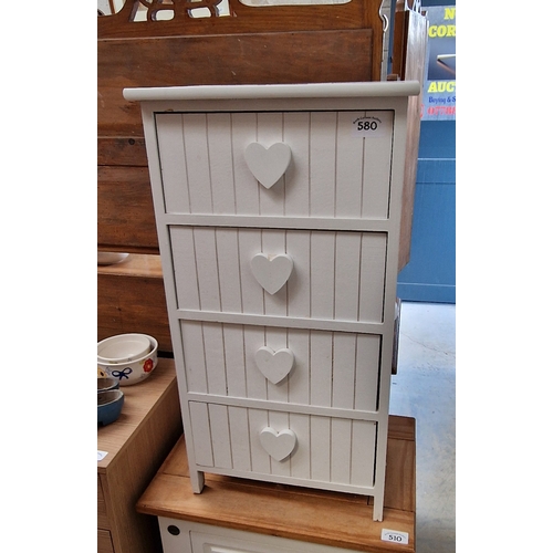 580 - White Heart 4 drawer chest