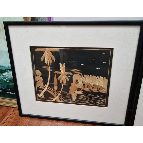 361 - 2 Framed Asian straw art on silk.