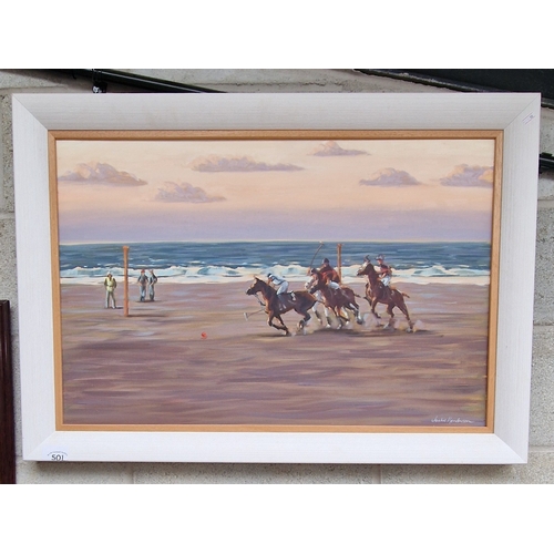 501 - Signed painting by Jackie henderson 'beach polo scene'