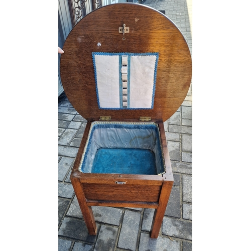 583 - Vintage light oak sewing table and storage box 47x50cm