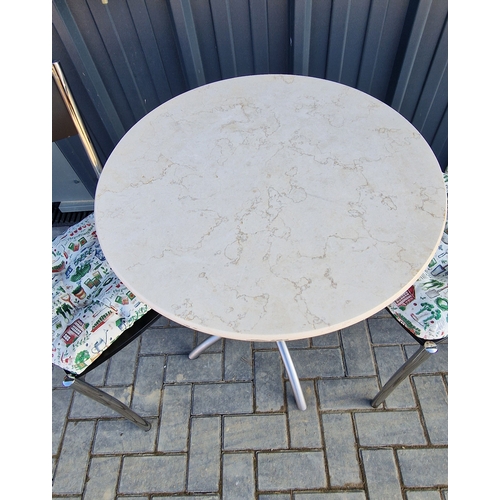 622 - Marble top bistro table with 2 retro chrome chairs