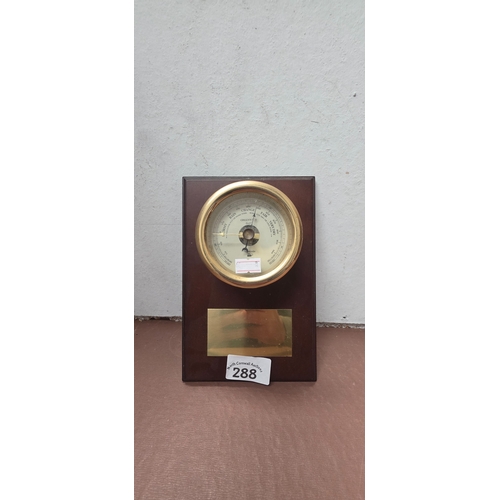 288 - Wood Mounted Brass Barometer
