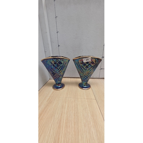 29 - 2 Art deco iridescent fan vases