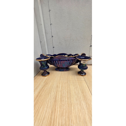 30 - Art deco Iridescent mantle vase and pair of vases