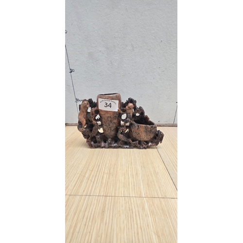 34 - Vintage Chinese Soapstone carving Brush Pot 20cm