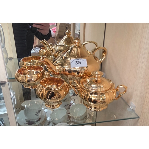 35 - Vintage lustre gold tea set