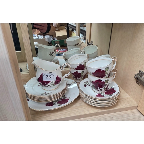 36 - Duchess bone China rose pattern tea set