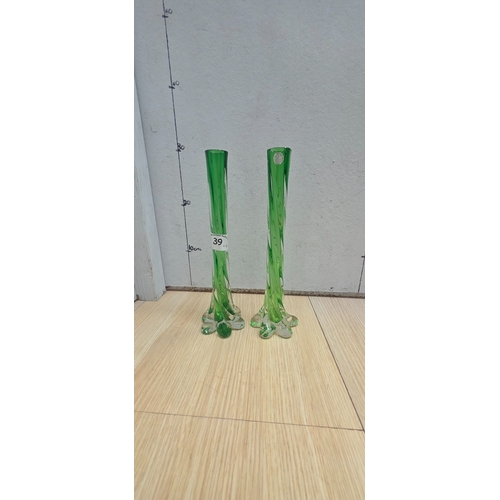 39 - Vintage French green twist stem vases