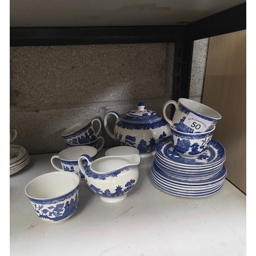 50 - Johnsons brothers Willow Pattern tea set