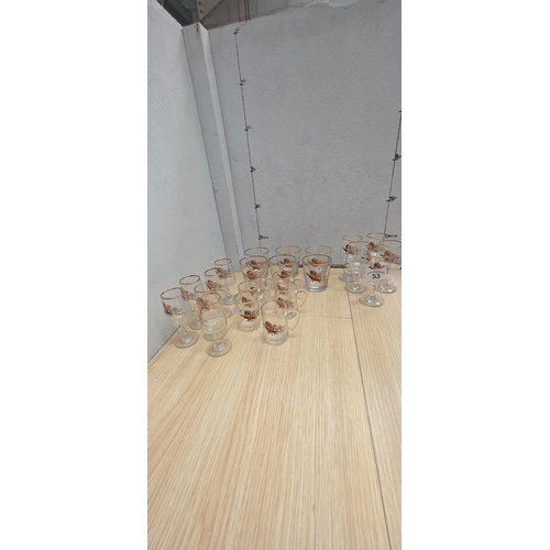 53 - Large Collection of Flying Pheasant Gold Rimmed Glasses