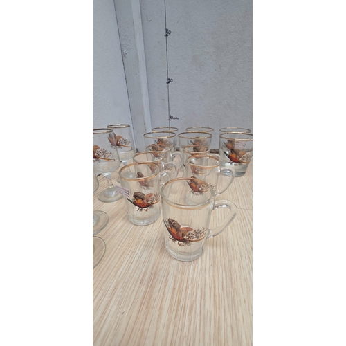 53 - Large Collection of Flying Pheasant Gold Rimmed Glasses