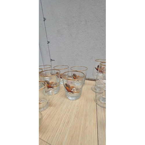 53 - Large Collection of Flying Pheasant Gold Rimmed Glasses