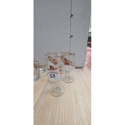 53 - Large Collection of Flying Pheasant Gold Rimmed Glasses