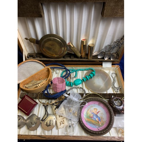 13 - Mixed Collection of Collectables in Vintage Wooden Cutlery Box