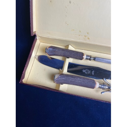 40 - Vintage Antler / Stag Handle Sheffield Steel Carving Set