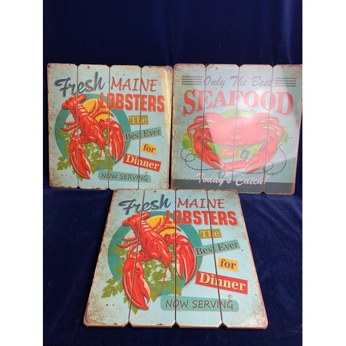 86 - As New in Cellophane Vintage Style Wooden Seafood Wall Boards