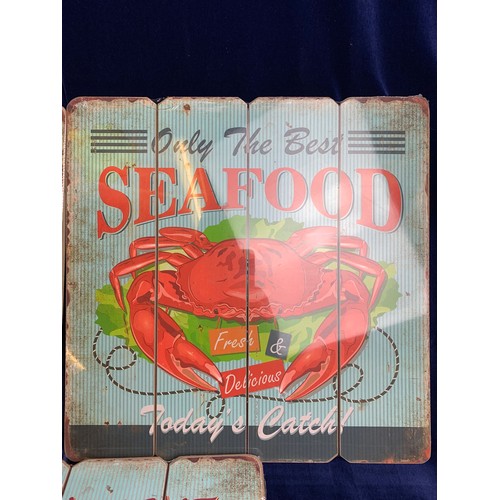 86 - As New in Cellophane Vintage Style Wooden Seafood Wall Boards