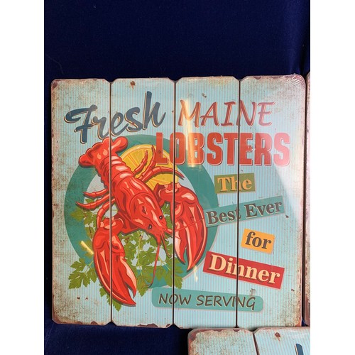 86 - As New in Cellophane Vintage Style Wooden Seafood Wall Boards