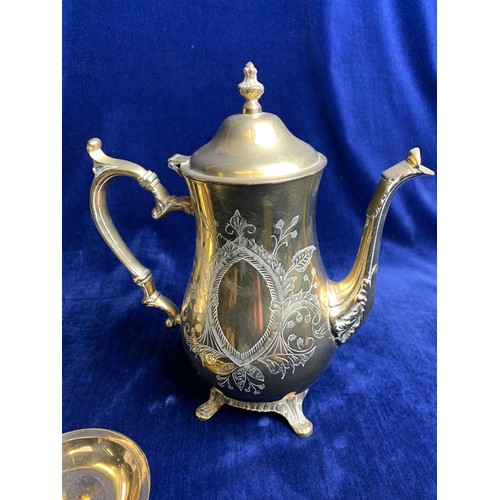 29 - Two Silver Plate Tea and Coffee Pots and Brass Candle Base