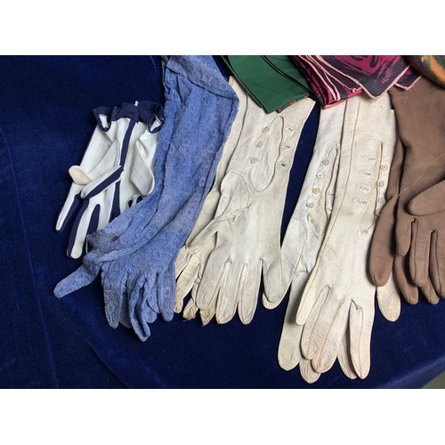 73 - Collection of Vintage Leather and Lace Ladies Gloves and Silk Scarves