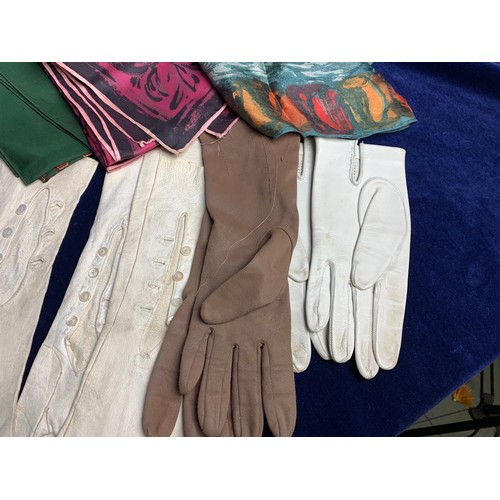 73 - Collection of Vintage Leather and Lace Ladies Gloves and Silk Scarves