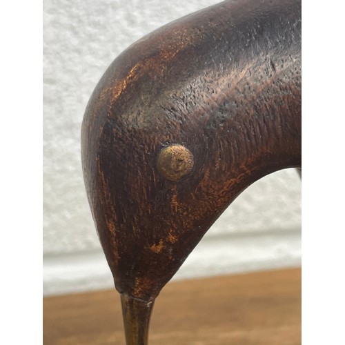 66 - Vintage Mid Century Carved Wood & Brass Kiwi