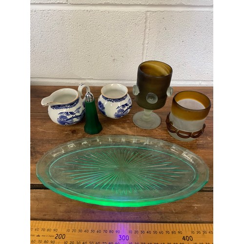 422 - Group of Collectables Inc Uranium Glass, Hand made Art Glass & Ringtons