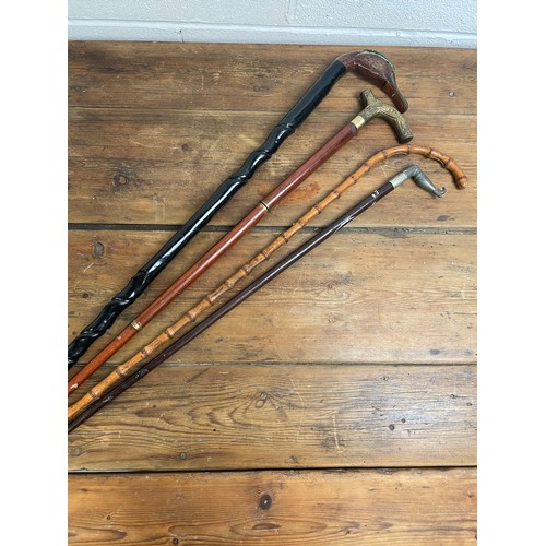 423 - 4 Walking Sticks Canes, Inc. Bamboo, Pewter & Brass