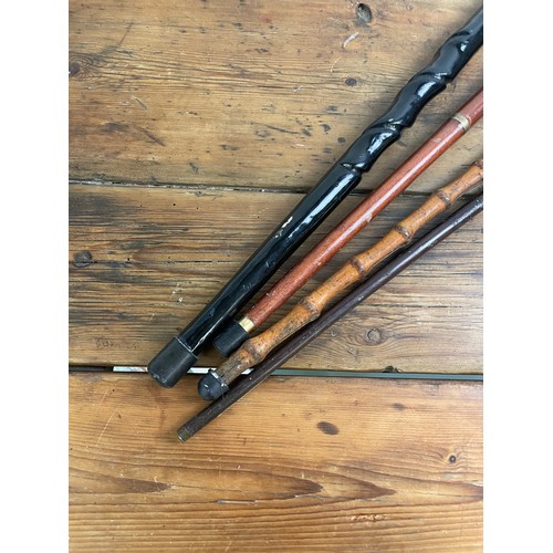 423 - 4 Walking Sticks Canes, Inc. Bamboo, Pewter & Brass