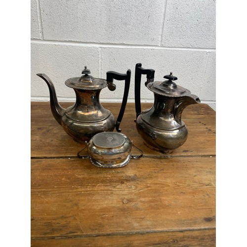 24 - Viners Silver Plate Tea & Coffee Pots with Sugar Bowl