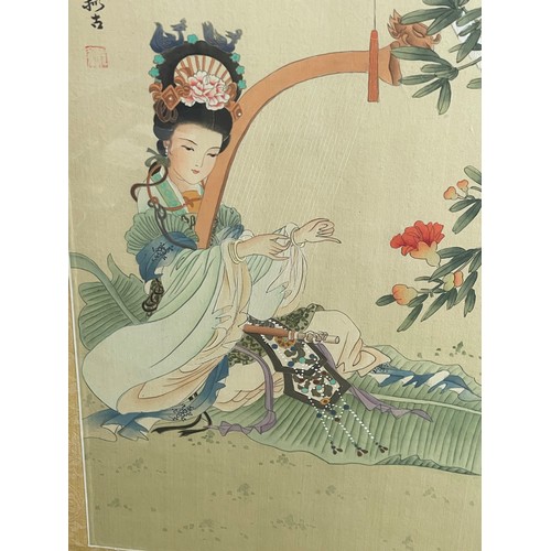 546 - Chinese Colour Painting of a Harpist Signed with Seal Mark