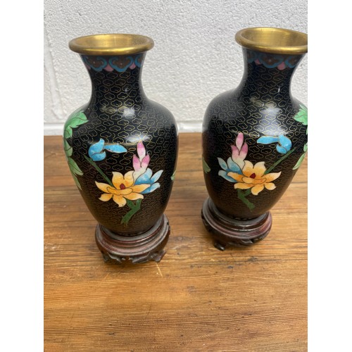 259 - Pair of Quality Cloisonne Vases on Stands