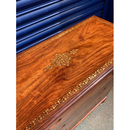 93A - Delightful Pakistani Rosewood Chest of Drawers with Inlaid Brass Detail