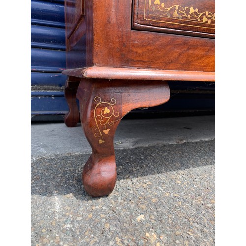 93A - Delightful Pakistani Rosewood Chest of Drawers with Inlaid Brass Detail