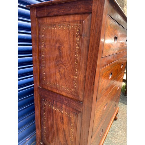 93A - Delightful Pakistani Rosewood Chest of Drawers with Inlaid Brass Detail