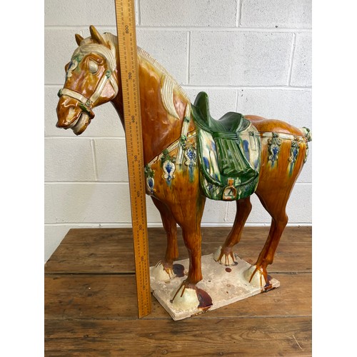 237 - Huge 80cm Tall Chinese Tang Dynasty Style Sancai Glazed Horse 90cm Nose to9 Tail