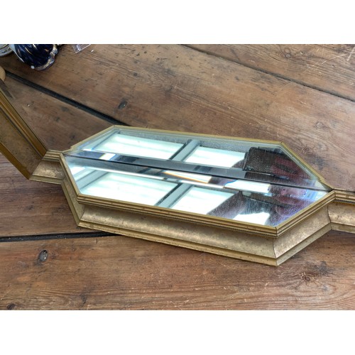 80 - Beveled edge mirror set in gold frame with mirrored ledge - 63 x 90cm