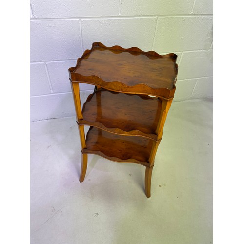 123 - Yew Three Tier Etagere With Scalloped Galleries & Splayed Feet