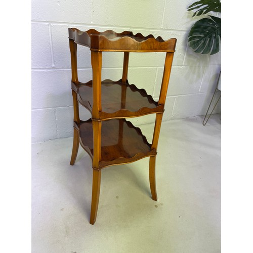 123 - Yew Three Tier Etagere With Scalloped Galleries & Splayed Feet