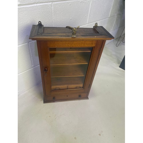 126 - Wall Mounted Display Cabinet With Drawers & Brass Eagle Detail