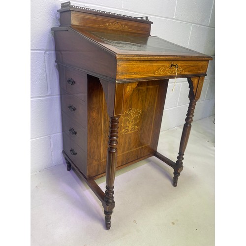 95 - Edwardian Davenport Desk with Inlay Detail & Brass Gallery