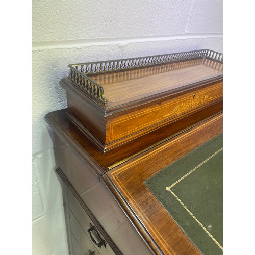 95 - Edwardian Davenport Desk with Inlay Detail & Brass Gallery