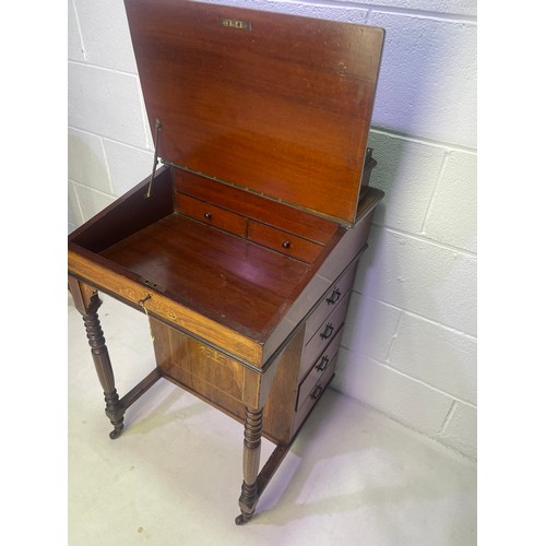 95 - Edwardian Davenport Desk with Inlay Detail & Brass Gallery