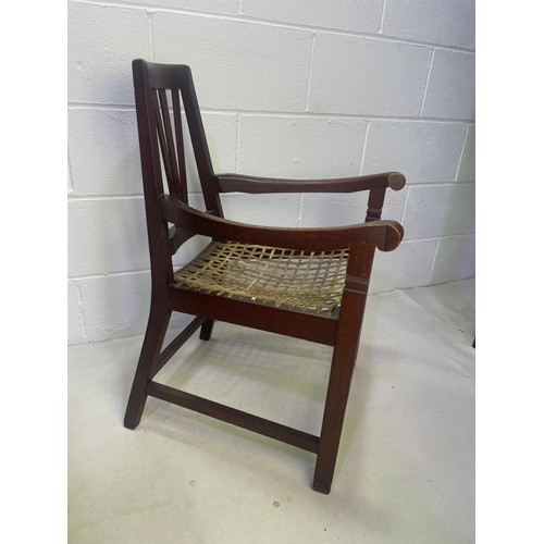 97 - Arts & Crafts Chair With Leather Weave Seat