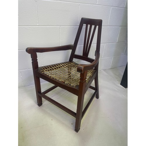 97 - Arts & Crafts Chair With Leather Weave Seat